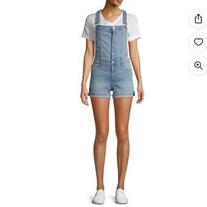 Celebrity pink denim Jean bib‎ Overalls Shorts women’s size medium shortalls